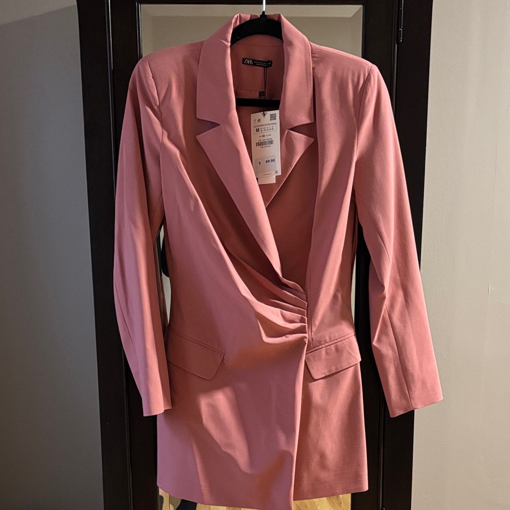 Zara Dusty Rose Long Blazer Jacket